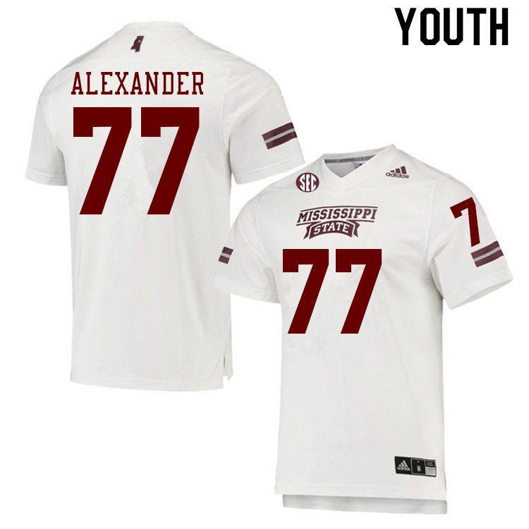 Youth #77 Zay Alexander Mississippi State Bulldogs College Football Jerseys Stitched Sale-White